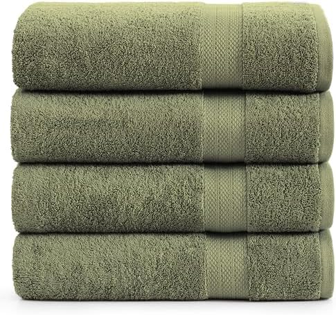 LANE LINEN Bath Sheet Set Soft Absorbent Quick Dry 100% Cotton - Oil Green