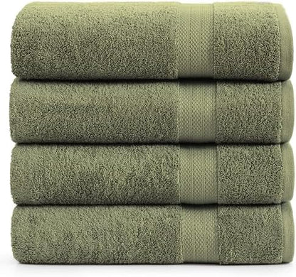 LANE LINEN Bath Sheet Set Soft Absorbent Quick Dry 100% Cotton - Oil Green