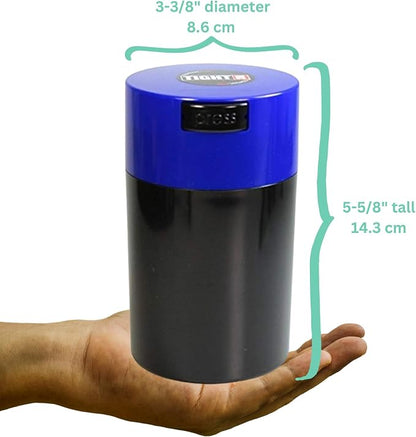 Tightvac 1 oz to 6 ounce - Patented Airtight Container | Multi-use Vacuum Container Works as Smell Proof Containers for Herbs and Dry Goods. Dark Blue Cap &Black Body