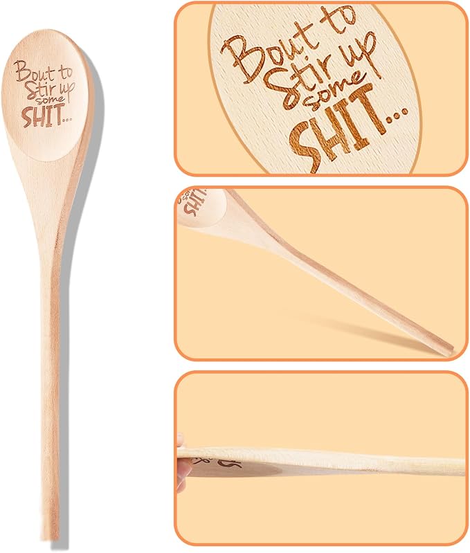 Bout to Stir Up Some Shit Funny Wooden Spoons Christmas Gift Large Funny Spoon Laser Engraved Gifts Personalized Home Kitchen Long Handle Spoons for Cooking Tools Wooden Non-Stick Surface Spoon