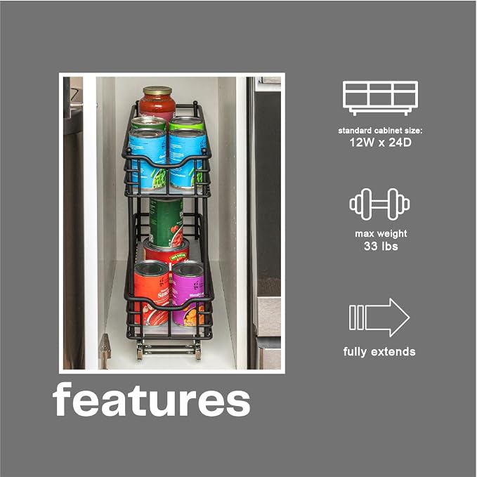 Household Essentials Matte Black Steel Two-Tier Pull-Out Organizer