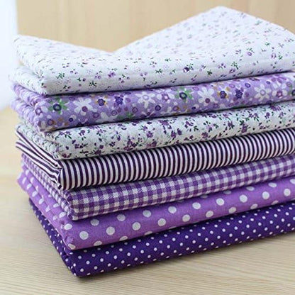 100% Cotton Patchwork Quilting Fabric - 7 Piece Lot (20"X20"), Breathable Fabric for Sewing, DIY Artcraft - Purple Pretty Floral Pattern, Material for Quilting
