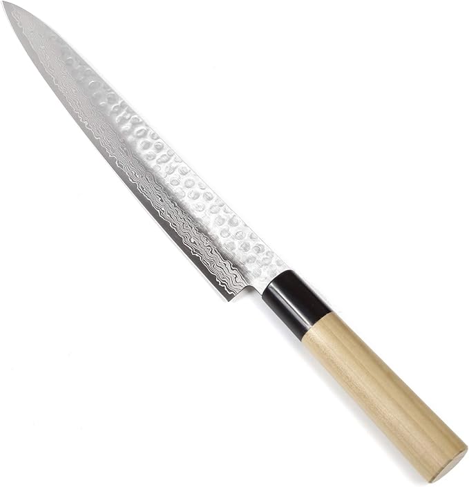 Japanese Sujihiki Knife Hammered Damascus VG-10 46 Layer D-Shape Magnolia Wood Handle, Slicer 9.5-inch (240mm)