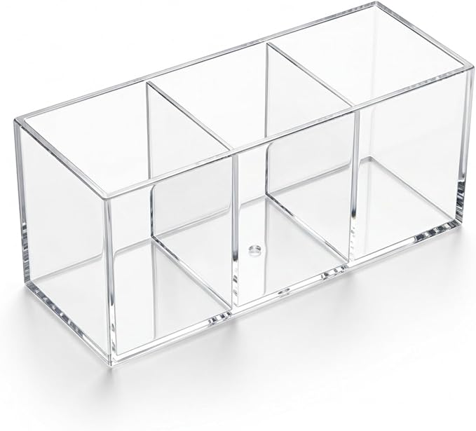 Daxolanz 3 Section Acrylic Cutlery Organizer for Countertop, Modern Flatware Storage Caddy for Spoons Forks Knives, Space Saving Utensil Holder for Kitchen, Cabinet or Dining Room (Medium)