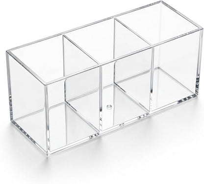 Daxolanz 3 Section Acrylic Cutlery Organizer for Countertop, Modern Flatware Storage Caddy for Spoons Forks Knives, Space Saving Utensil Holder for Kitchen, Cabinet or Dining Room (Medium)