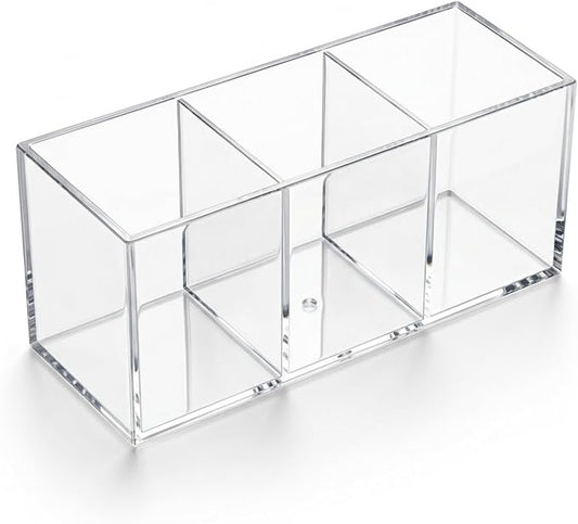 Daxolanz 3 Section Acrylic Cutlery Organizer for Countertop, Modern Flatware Storage Caddy for Spoons Forks Knives, Space Saving Utensil Holder for Kitchen, Cabinet or Dining Room (Medium)