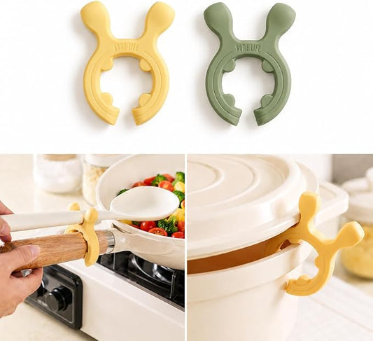 Silicone Pot Handle Spatula Rack, Spoon Rest for Stove Top, Clip-On Utensil Holder with Steam Releaser, Heat Resistant Silicone Spoon Holder for Cooking Utensils, Kitchen Gadgets(2 PCS)
