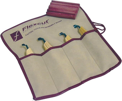 Flexcut Wood Carving Tools | Right-Handed Scorp Set of 4 | Razor-Sharp 1095 High Carbon Steel Blades | 4-Pocket Tool Roll Included | KN150 | Made in the U.S.A.