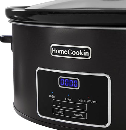 HOMECOOKIN 6 Quart Programmable Slow Cooker, Kitchen Appliances, Perfect Kitchen Small Appliance for Family Dinners, Black Stainless Steel