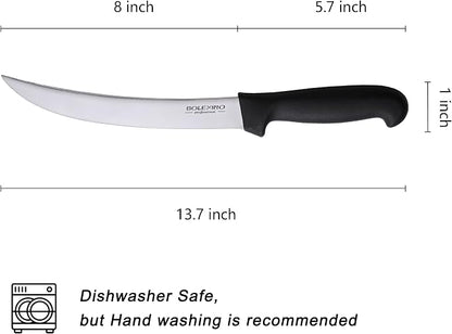 8 Inch Curved Breaking Butcher Knife With Ergonomic Handle, Good Sharpness For Meat Steak Cutting Slicing, High-Carbon Japanese Stainless Steel