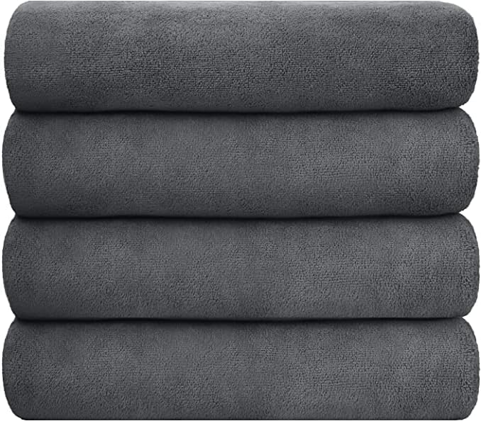 JML Microfiber Bath Towel Set, 27" x 55", 4 Pack, Grey