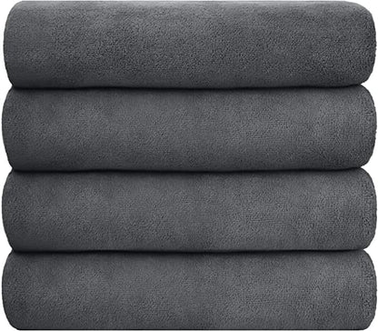 JML Microfiber Bath Towel Set, 27" x 55", 4 Pack, Grey