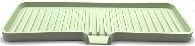 Silicone Soap Dish Tray and Sponge Holder with Drain Chute | Bathroom and Kitchen Sink Organizer Caddy (Pistachio, 12"x4", 7.4 Ounces)
