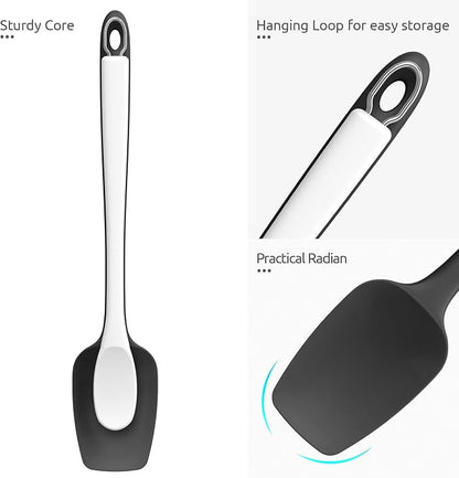 U-Taste Extra-Long 600ºF Heat Resistant Spatula Spoon: 14" Silicone Spoonula Cooking Utensils for Kitchen Use, Non-Stick Scoop Scraper with Soft Edge & Firm Core for Baking, Mixing, Serving (Black)