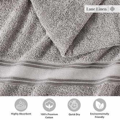 LANE LINEN Bath Towel Set 100% Cotton 3 Piece Soft Absorbent - Grey