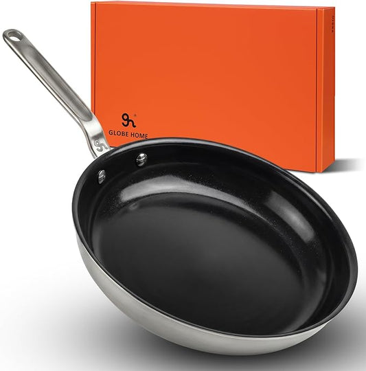 5 Ply Ceramic Non Stick Frying Pans - 12 Inch Stainless Clad Nonstick Skillet, Non-Toxic PTFE PFOA & PFAS Free, Induction Ready Oven Safe up to 650°F, Professional Even Heating Cookware