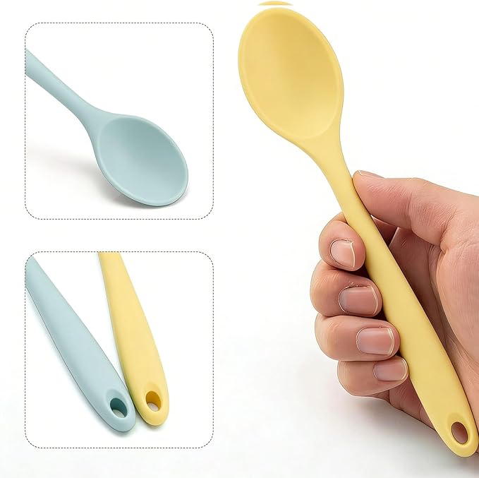 2 Pcs Mini Silicone Spoons, 8 Inch Mixing Spoons for Drinking Soup Dipping Sauce Baking Stirring Mixing Tools. This is a Mini Size,Notice,Dear Buyers Please Mind the Size when Purchasing(Yellow Green)