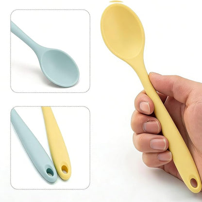 2 Pcs Mini Silicone Spoons, 8 Inch Mixing Spoons for Drinking Soup Dipping Sauce Baking Stirring Mixing Tools. This is a Mini Size,Notice,Dear Buyers Please Mind the Size when Purchasing(Yellow Green)