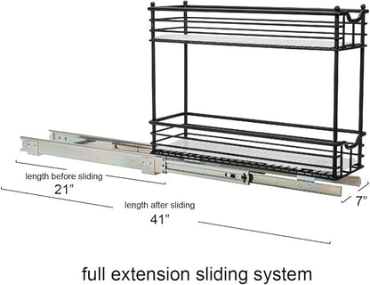 Household Essentials Matte Black Steel Two-Tier Pull-Out Organizer