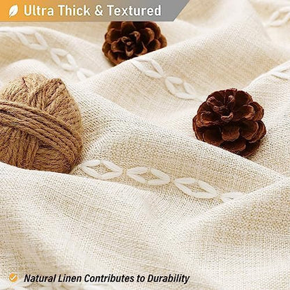 BTTN 54x78 Boho Farmhouse Linen Heavy Duty Shower Curtain Set, Cream/Beige