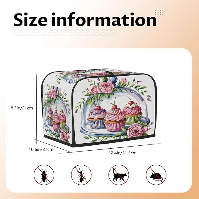 Toaster Cover 4 Slice Wide Slot Cake FlowerBread Toaster Oven Dustproof Cover Small Appliance Kitchen Covers Dust and Fingerprint Protection for Women Gift 4 Slice