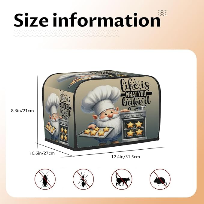Toaster Cover 4 Slice Wide Slot Cute Gnome BiscuitBread Toaster Oven Dustproof Cover Small Appliance Kitchen Covers Dust and Fingerprint Protection for Women Gift 4 Slice