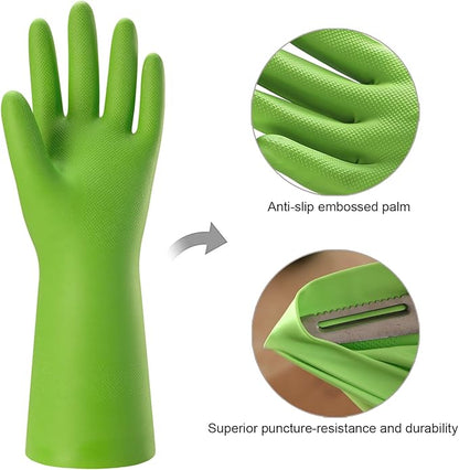 Bamllum Rubber Cleaning Gloves for Kitchen - 4 Pairs Reusable Dishwashing Gloves for Household, Flexible Long-lasting & Waterproof (Medium, Blue+Green+Red+Orange)