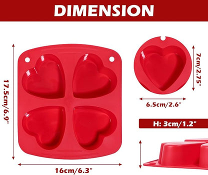 Webake Silicone Heart Mold 2.75" Heart Shaped Cake Pans, 4-Cavity Air Fryer Baking Pan Muffin Cupcake Mold for Baking, Soap, Egg Bites 2 Pack