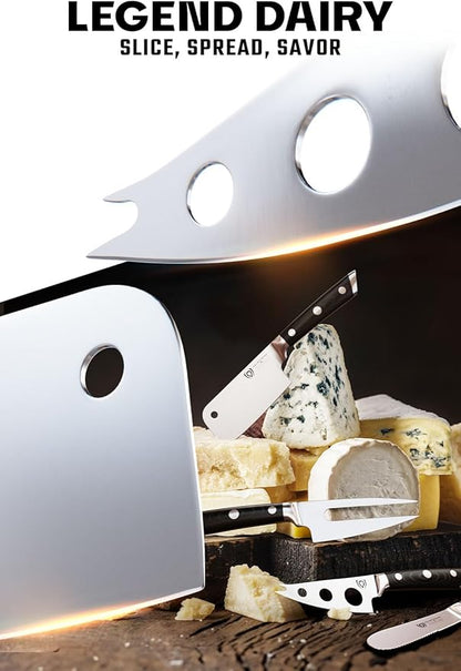 Dalstrong Charcuterie & Cheese Knife Set-4pc-Gladiator Series Elite-Mini Cleaver, Serrated,Round-Tip,Forked Cheese Knives Set-G10 Handle-Soft & Hard Cheese-Sheath-NSF Certified