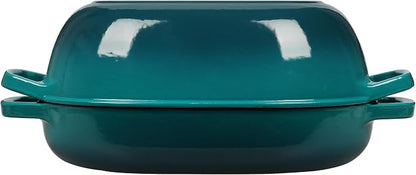 EDGING CASTING Enameled Cast Iron Oval Dutch Oven Pot with Lid, Dutch Oven for Sourdough Bread Baking, Bread Oven, Bread Dutch Oven, Oval Bread Pan, 7qt, Darkcyan