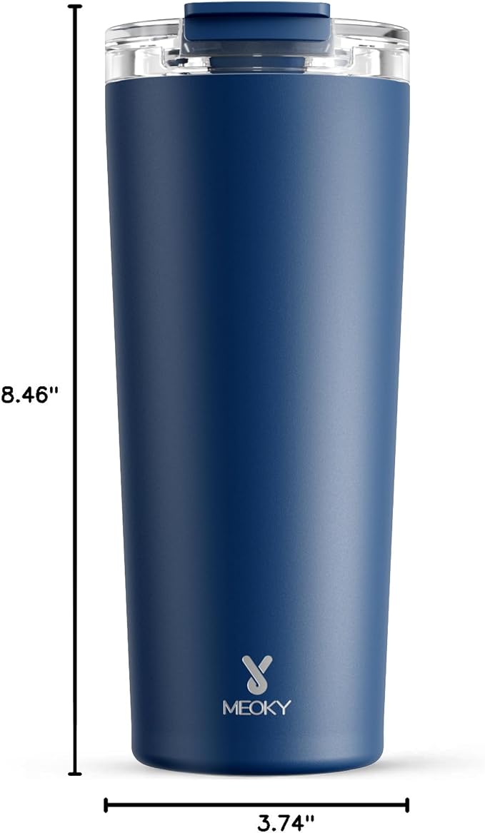 Meoky 24 oz Travel Coffee Mug with Leak-proof Lid, Stainless Steel Insulated Coffee Tumbler, Keeps Hot for 8 Hours or Cold for 24 Hours, Fits in Car Cup Holder (Sea)