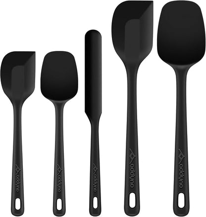 5-Piece Silicone Spatula Set for Baking, 446°F Heat Resistant Non-Stick Cooking Utensils, BPA-Free Food Grade Silicone Scrapers, Non-Scratch Flexible & Dishwasher Safe, Black