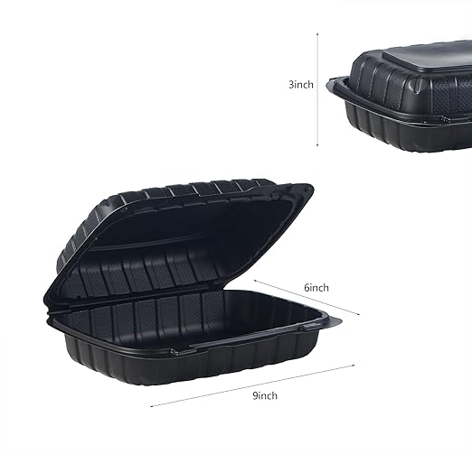 FULING 9X6 1-Compartment 50-Pack Plastic Clamshell Containers Food To Go Box Heavy Duty Disposable Hinged With Secure Snap Lid