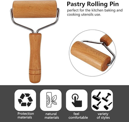 Pizza Roller, Non Stick Small Rolling Pin for Dough, T Round Type Wooden Dough Roller, 3.74x7.48in Wood Pastry Pizza Rolling for Cooking Cookie Bread Tortilla Dumpling