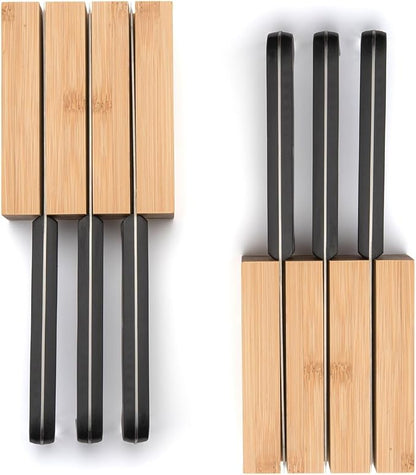 Purawood Premium Bamboo Knife Block Inserts – 2 Pack – Compatible Expandable Drawer Organizer & Utensil Organizer, Cutlery Tray with Dividers for Kitchen Utensils & Flatware (Natural)…