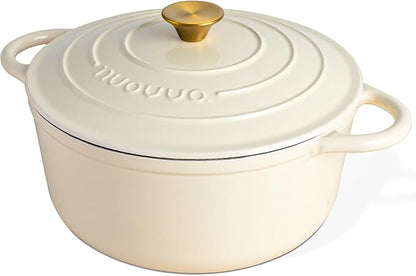 Nuovva Enamelled Cast Iron Dutch Oven Pot with Lid-6.4 Quart Non Stick Casserole Pot-Heavy Duty & Oven Safe up to 500° for Bread Baking, Braising, Stews, Roasting - 28cm Cream