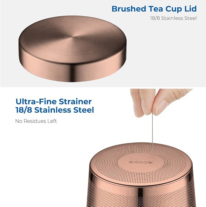 ecooe Tea Infuser Mug 16.9oz Glass Tea Cup with Removable Stainless Steel Infuser and Lid, Clear Glass Tea Cup 500ml Teacup for Loose Leaf Tea, Birthday for Parents Dad Mum Friends (Bronze)