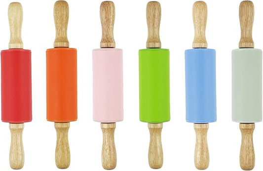 6 Pack Mini Small Rolling Pin for Kids, Kids Rolling Pin Wooden Handle (9 Inch)