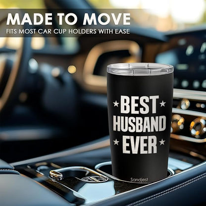 SANDJEST 20oz Insulated Tumbler for Husband, Stainless Steel Travel Mug with Lid, Best Husband Ever Coffee Cup for Men, Boyfriend Birthday Christmas Valentine