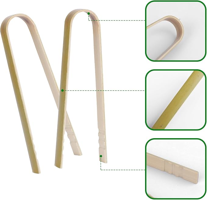 KALIONE 20 Pcs Mini Wooden Tongs Disposable Cooking Utensils Bamboo Tongs Disposable Tongs, 4 Inch Buffet Tongs Cooking Tongs for Cooking Bamboo Toast Tongs Bread Pickles Home Use, 10x0.9cm