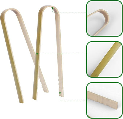 KALIONE 20 Pcs Mini Wooden Tongs Disposable Cooking Utensils Bamboo Tongs Disposable Tongs, 4 Inch Buffet Tongs Cooking Tongs for Cooking Bamboo Toast Tongs Bread Pickles Home Use, 10x0.9cm