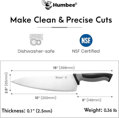 10-Inch Chef Knife, NSF Certified Razor-Sharp High Carbon Stainless Steel Blade – Ergonomic Color Coded Handle, Non-Slip Grip Kitchen Knife, DT-10 Series, Cool Grey