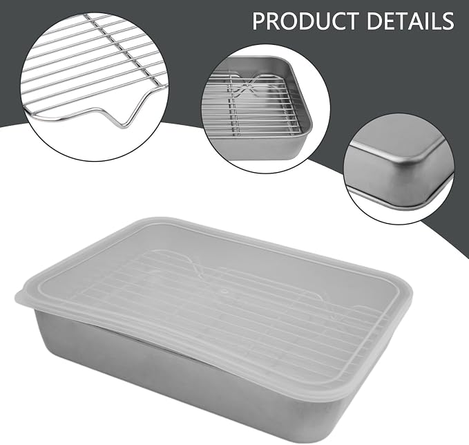 Sheet With Wire Rack And Cover Set, Stainless Baking Tray, Rust & Warp Resistant & Easy Clean Baking Pan For Oven Cooking, Cookie Sheet(23x17x5cm)