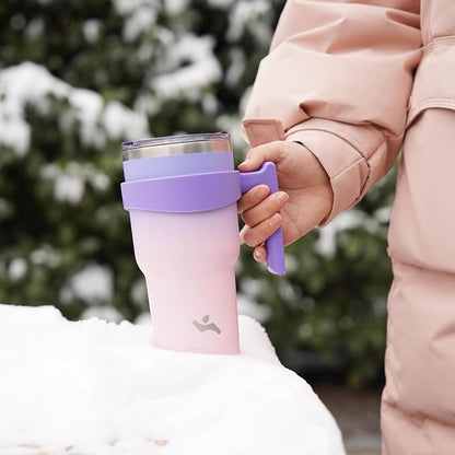 Konokyo 20 oz Tumbler with Handle and 2 Straw 2 Lid, Insulated Water Bottle Stainless Steel Vacuum Cup Reusable Travel Mug,Pastel Sunset