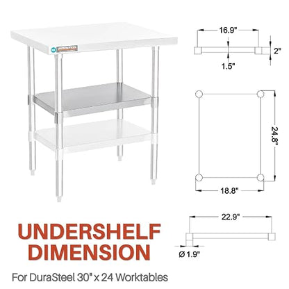 DuraSteel Galvanized Under Shelf for Work Tables - Extra Adjustable Lower Shelf for 30" x 24" Stainless Steel and Wooden Worktables - Fits for use in Restaurant, Warehouse, Home, Kitchen, Garage
