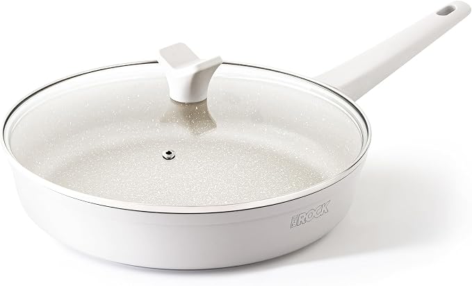 THE ROCK SOHO 11-Inch Non Stick Frying Pan with Lid–Nothing Sticks, Never Warps, Lasts Longer, Ceramic Non Toxic Skillet with Heat-Resistant Handle, PTFE PFOA&PFAS Free, Dishwasher Safe, Cream