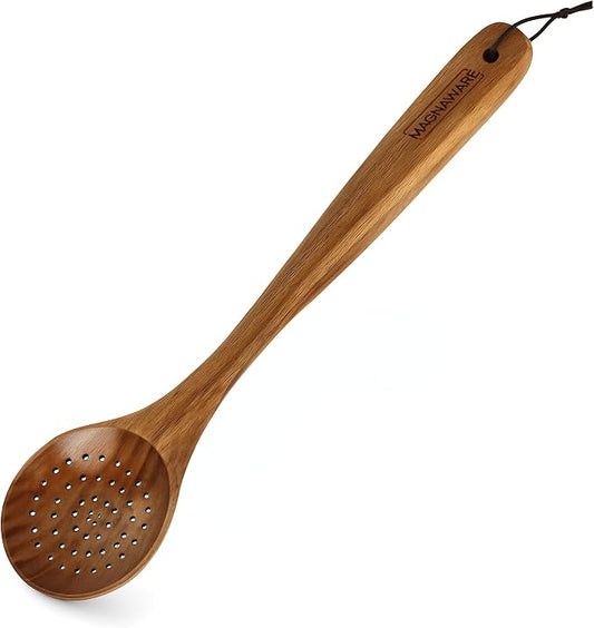 18 Inch Long Wooden Slotted Spoon for Cooking, Acacia Wood Spoon with Holes (Slotted Spoon)