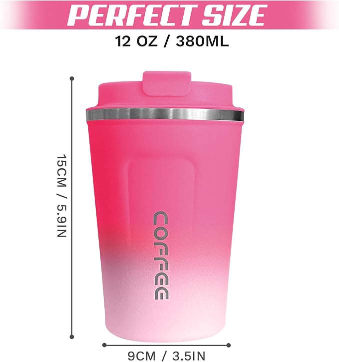 SPLMIFA Travel Coffee Mugs Leak-Proof, Reusable Coffee Cups with Lids, Stainless Steel Vacuum Insulated Coffee Tumblers, Thermal Insulation Cups for Men & Women Hot & Cold Drinks(2nd-Red White, 12OZ)