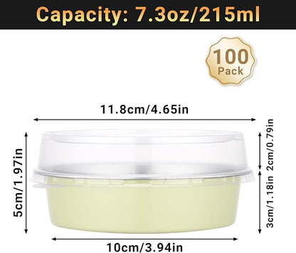 Beasea 100 Pack 4" Mini Pans with Lids, 7.3oz Disposable Aluminum Baking Foil Tins Round Small Tart Pie Container for Individual Cupcake Dessert Muffin Cheesecake Quiche Oven Dishes - Sage Green