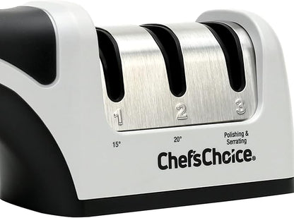 Chef'sChoice Manual Knife Sharpeners for 15- and 20-Degree Straight-Edge and Serrated Knives with Diamond Abrasives Precise Angle Control & Compact Footprint, 2-Stage, Gray